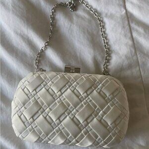 Sondra Roberts Clutch Evening Bag Braided White Ivory Satin